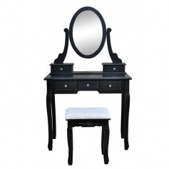 360° Rotation Single Mirror 5 Drawers Dressing Table Black