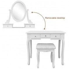 360° Rotation Single Mirror 5 Drawers Dressing Table White