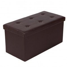 F-02L Practical PVC Leather Rectangle Shape Surface with Line Footstool Brown