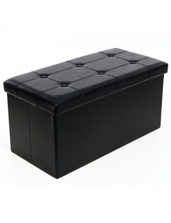 F-02L Practical PVC Leather Rectangle Shape Surface with Line Footstool Black