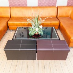 F-03L Practical PVC Leather Rectangle Shape Surface with Line Footstool Black