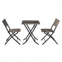 [US-W]Oshion Folding Rattan Chair Three-Piece Square Table-Grey