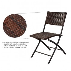 [US-W]Oshion Folding Rattan Chair Three-Piece Square Table-Brown