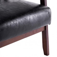 (64 x 59 x 71cm) Simple PU Oil Wax Wood Armrest Single Sofa Walnut   Black PU